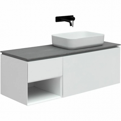 Тумба с раковиной Allen Brau Infinity 120, 1+1 R подвесная, белый матовый, столешница графит структ