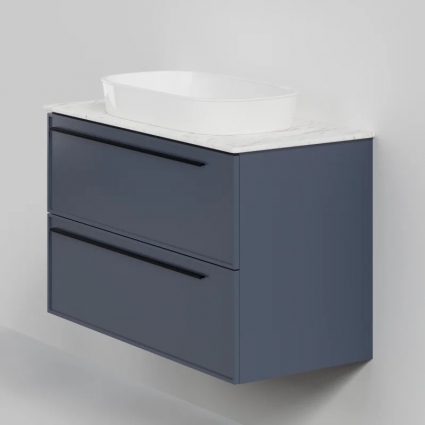 Тумба с раковиной La Fenice Elba Twin 100, подвесная, blu grigio, столешница белый мрамор, раковина белая матовая