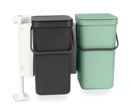 Мусорное ведро Brabantia Sort&Go 214448, 2 шт, 12 л, мятно-голубое, темно-серое