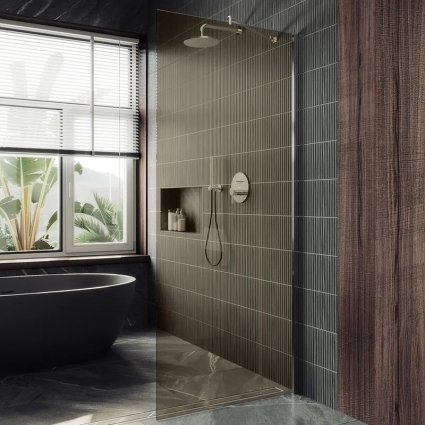 Душевая перегородка Maybahglass MGD-1353-5ш, 99 см, профиль хром матовый, стекло бронза