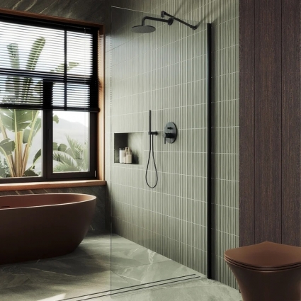 Душевая перегородка Maybahglass MGD-683-6ш, 119 см, профиль черный, стекло прозрачное