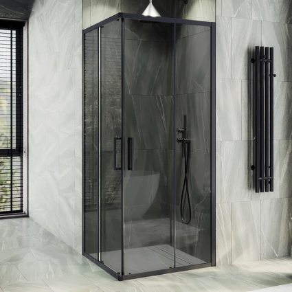 Душевой уголок Maybahglass MGY-1334-6, 100х100 см, профиль матовый черный, стекло графит