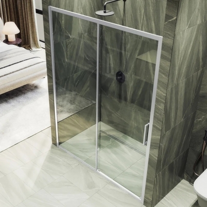 Душевая дверь в нишу Maybahglass MGD-1632-5, 140 см, профиль матовый хром, стекло прозрачное