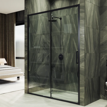 Душевая дверь в нишу Maybahglass MGD-1632-6, 140 см, профиль матовый черный, стекло прозрачное