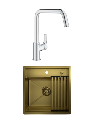 Комплект Мойка Granula Kitchen Space 5051, золото сатин + Смеситель Grohe Eurosmart 30567000