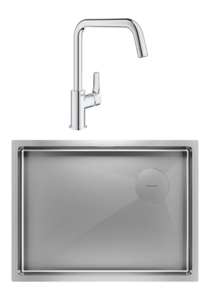 Комплект Мойка Paulmark Next-Skew PM885844-BS брашированная сталь + Смеситель Grohe Eurosmart 30567000