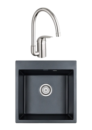 Комплект Мойка Paulmark Kante 50 PM105152-BLM черный металлик + Смеситель Grohe Euroeco 32752000