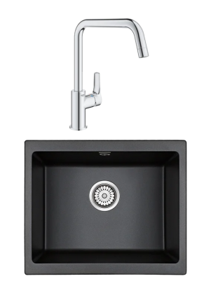 Комплект Мойка Paulmark Gera 60 PM205546-BL черный + Смеситель Grohe Eurosmart 30567000
