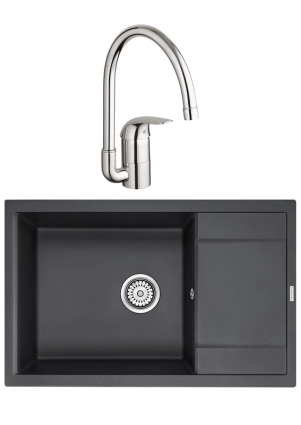 Комплект Мойка Paulmark Flugen 60 PM317850-BL черная + Смеситель Grohe Euroeco 32752000