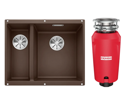 Комплект Мойка Blanco Subline 340/160-U кофе, правая + Измельчитель Franke 134.0715.094