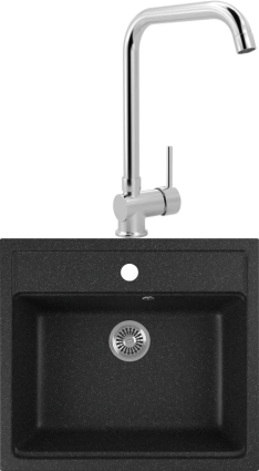 Комплект Мойка Domaci Бьелла DMC-06 черная + Смеситель MEGA Didim MG-CM107 хром