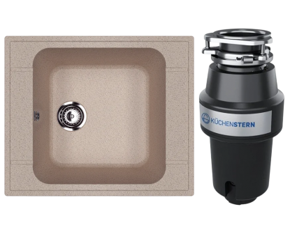 Комплект Мойка Ulgran U-604 -302 песочная + Измельчитель KUCHENSTERN Muhle 350MU35