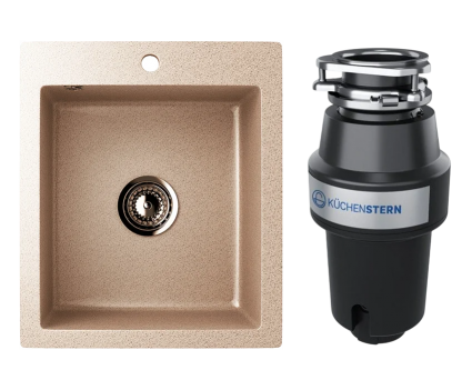 Комплект Мойка Ulgran U-404 -302 песочная + Измельчитель KUCHENSTERN Muhle 350MU35