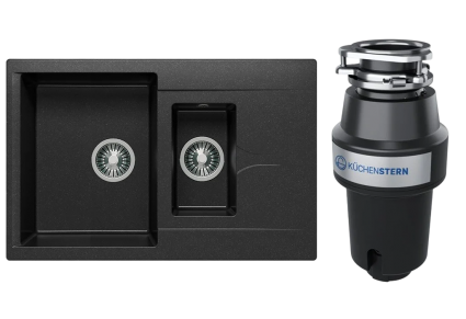 Комплект Мойка Polygran Brig 770 черная + Измельчитель KUCHENSTERN Muhle 350MU35