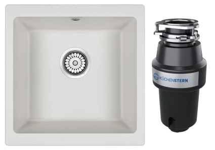 Комплект Мойка Paulmark Brilon PM104546-WH белый + Измельчитель KUCHENSTERN Muhle 350MU35