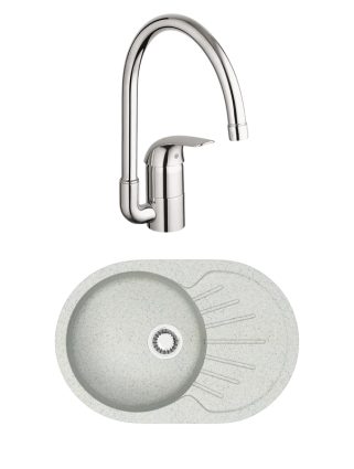 Комплект Мойка Azario Flora 00079916 светло-серая + Смеситель Grohe Euroeco 32752000