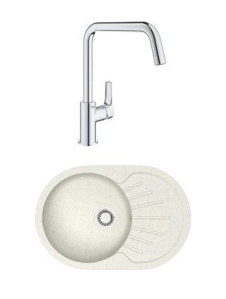Комплект Мойка Azario Flora 00079914 хлопок + Смеситель Grohe Eurosmart 30567000