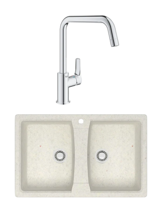 Комплект Мойка Azario Elmas 00079898 хлопок + Смеситель Grohe Eurosmart 30567000