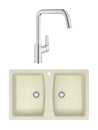 Комплект Мойка Azario Elmas 00078331 бежевая + Смеситель Grohe Eurosmart 30567000