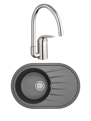 Комплект Мойка Granula Standart 7601, черный + Смеситель Grohe Euroeco 32752000
