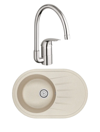 Комплект Мойка Granula Standart 7601, бежевый + Смеситель Grohe Euroeco 32752000