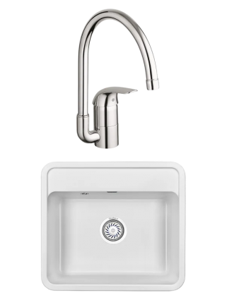 Комплект Мойка Granula Standart 5601, белый + Смеситель Grohe Euroeco 32752000