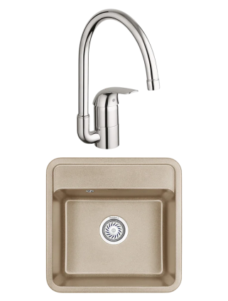 Комплект Мойка Granula Standart 5001, бежевый + Смеситель Grohe Euroeco 32752000