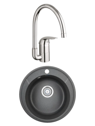 Комплект Мойка Granula Standart 4802, графит + Смеситель Grohe Euroeco 32752000