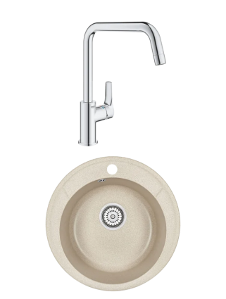 Комплект Мойка Granula Standart 4802, бежевый + Смеситель Grohe Eurosmart 30567000