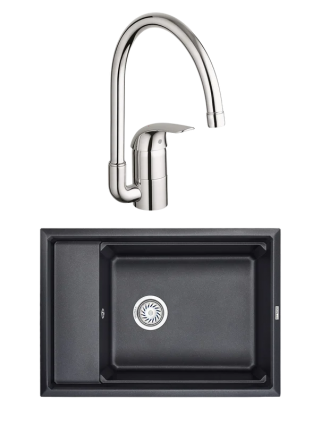 Комплект Мойка Granula Kitchen Space 7305, шварц + Смеситель Grohe Euroeco 32752000