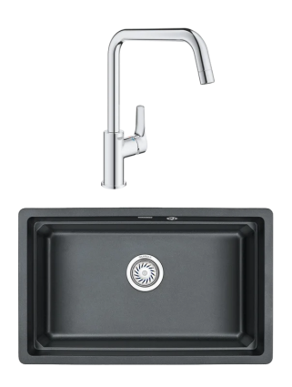 Комплект Мойка Granula Kitchen Space 7303U, шварц + Смеситель Grohe Eurosmart 30567000