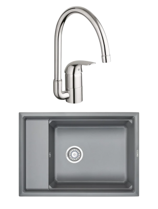Комплект Мойка Granula Kitchen Space 7305, алюминиум + Смеситель Grohe Euroeco 32752000