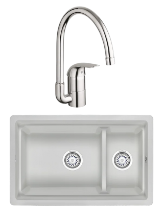 Комплект Мойка Granula Kitchen Space 7304U, арктик + Смеситель Grohe Euroeco 32752000
