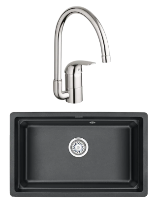 Комплект Мойка Granula Kitchen Space 7303U, черный + Смеситель Grohe Euroeco 32752000