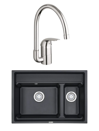 Комплект Мойка Granula Kitchen Space 7302, шварц + Смеситель Grohe Euroeco 32752000
