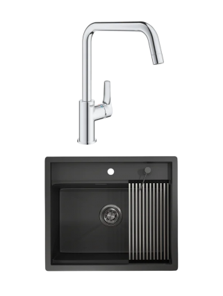 Комплект Мойка Granula Kitchen Space 6051, черный матовый + Смеситель Grohe Eurosmart 30567000
