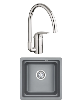 Комплект Мойка Granula Kitchen Space 4501U, алюминиум + Смеситель Grohe Euroeco 32752000