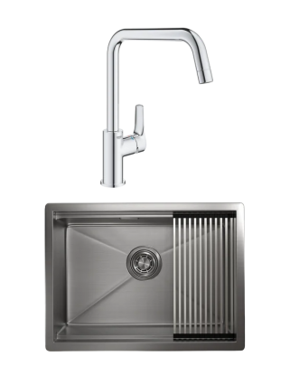 Комплект Мойка Granula Kitchen Space 6045U, сталь сатин + Смеситель Grohe Eurosmart 30567000