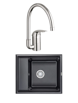 Комплект Мойка Granula Kitchen Space 6004, шварц + Смеситель Grohe Euroeco 32752000