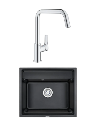 Комплект Мойка Granula Kitchen Space 6003, черный + Смеситель Grohe Eurosmart 30567000