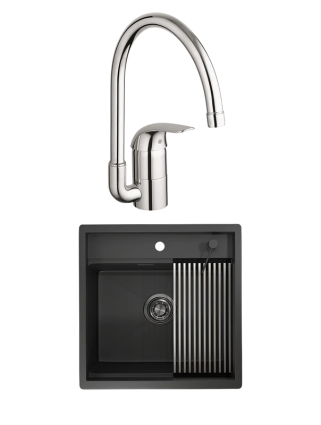 Комплект Мойка Granula Kitchen Space 5051, черный матовый + Смеситель Grohe Euroeco 32752000