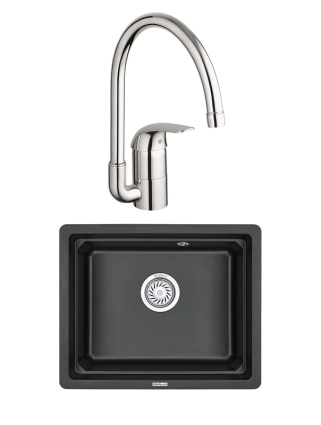 Комплект Мойка Granula Kitchen Space 5501U, черный + Смеситель Grohe Euroeco 32752000
