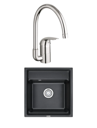 Комплект Мойка Granula Kitchen Space 5002, черный + Смеситель Grohe Euroeco 32752000
