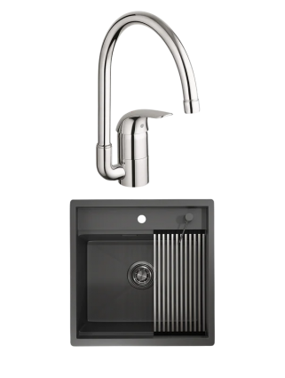 Комплект Мойка Granula Kitchen Space 5051, графит матовый + Смеситель Grohe Euroeco 32752000