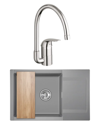 Комплект Мойка Granula Estetica 7807, алюминиум + Смеситель Grohe Euroeco 32752000