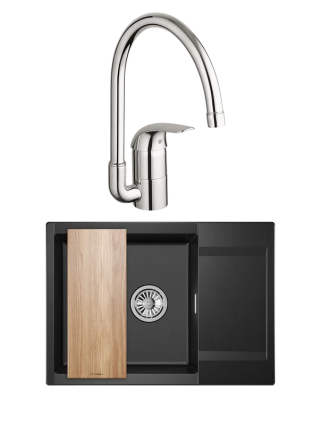 Комплект Мойка Granula Estetica 7003, турмалин + Смеситель Grohe Euroeco 32752000