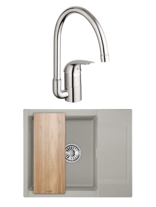 Комплект Мойка Granula Estetica 6202, базальт + Смеситель Grohe Euroeco 32752000