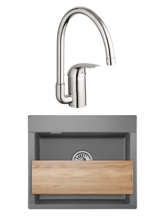 Комплект Мойка Granula Estetica 5804, графит + Смеситель Grohe Euroeco 32752000