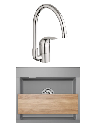 Комплект Мойка Granula Estetica 5804, алюминиум + Смеситель Grohe Euroeco 32752000