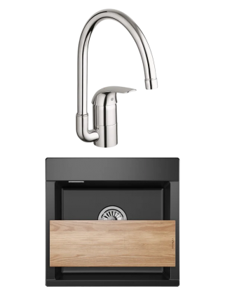 Комплект Мойка Granula Estetica 5201, турмалин + Смеситель Grohe Euroeco 32752000